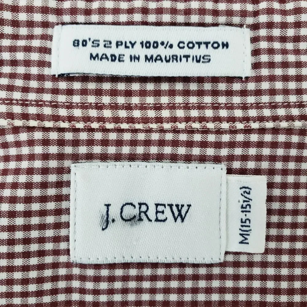 J. CREW Dress Shirt Gingham Micro Check Burgundy 80s 2 Ply 100% Cotton 15-15.5 M